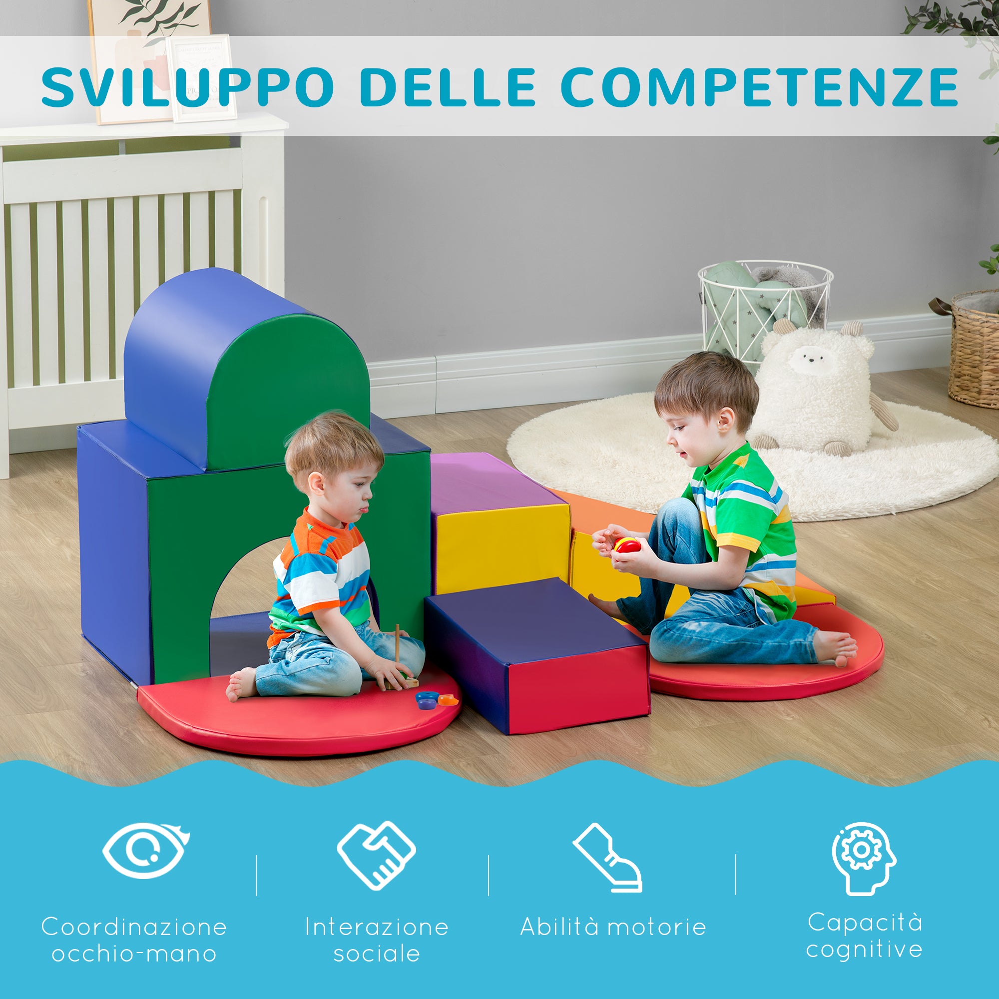 7-Block Multi-Coloured PU and EPE Playset for Babies 12-36 Months, 170x130x40 cm