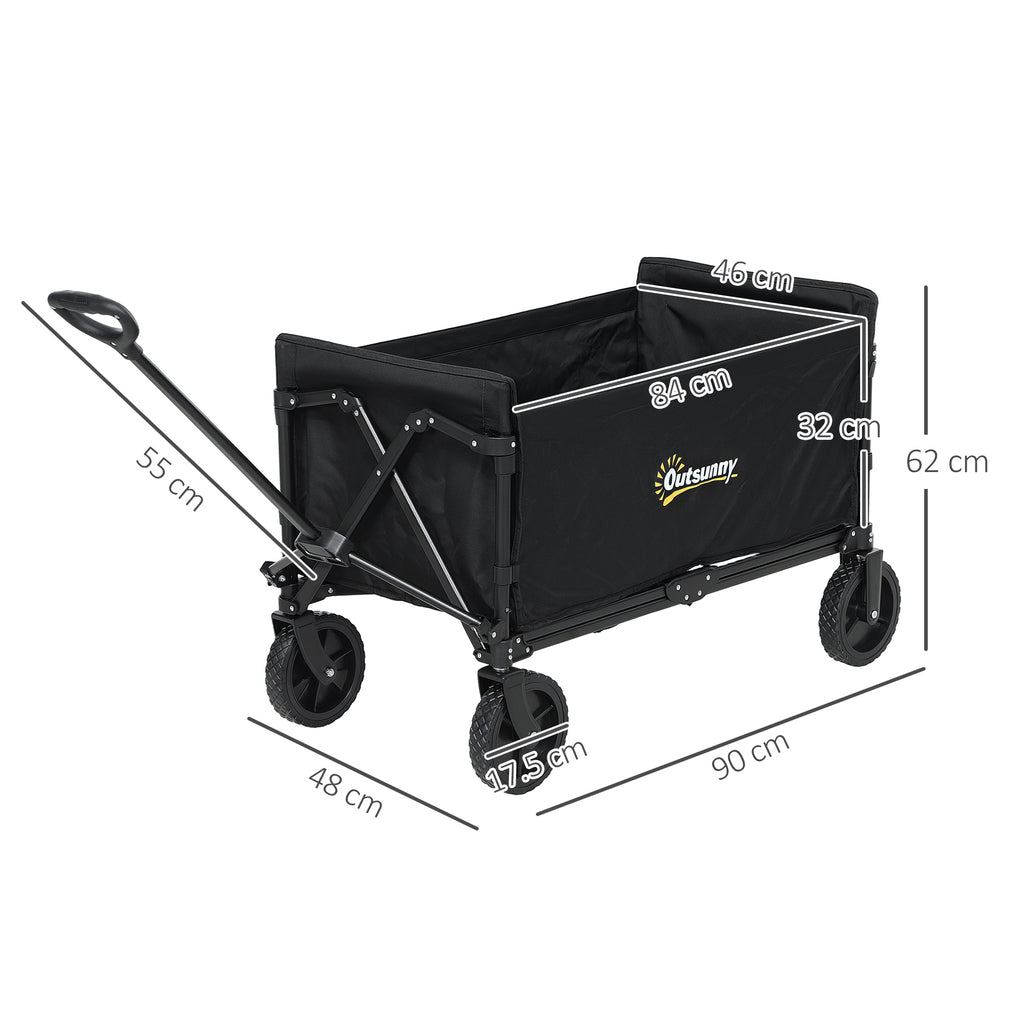 120L Folding Garden Trolley with Opening Panel, in Steel and Polyester, 90x48x62 cm, Black