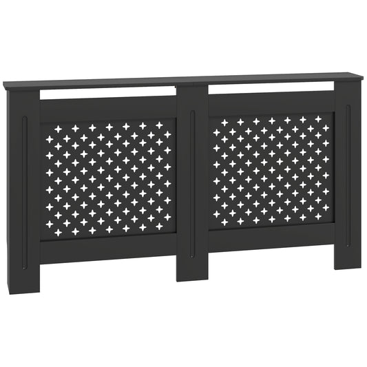 Cross-Drilled MDF Wood Radiator Cover with Shelf and Wall Fixing, 152x19x82 cm, Black