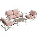 Outsunny 4-Person Garden Set: Sofa, Armchairs, Table, Metal, Pink