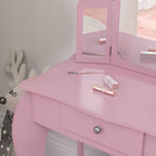 HOMCOM Children's Dressing Table with Stool and Adjustable Mirror, Girls' Dressing Table with Drawer, Pink