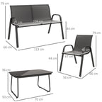 Garden Set with 2 Seater Sofa, 2 Stackable Armchairs and Glass Coffee Table, Black
