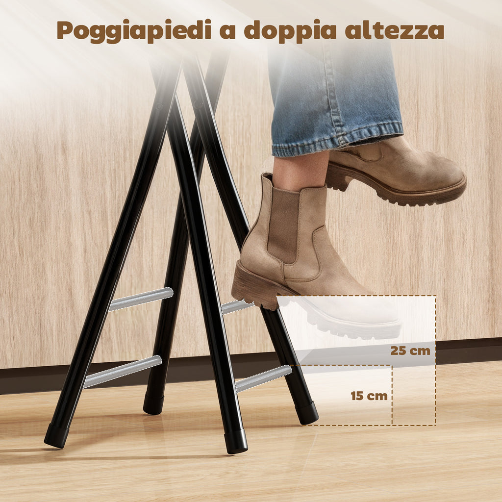 HOMCOM Set of 4 Folding Bar Stools with Double Footrest, Wood and Steel, 34x30x70 cm, Black