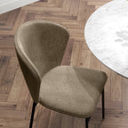 Set of 2 Dining Chairs in Steel and Linen-Effect Fabric, Padded Seat, Curved Backrest, Light Brown
