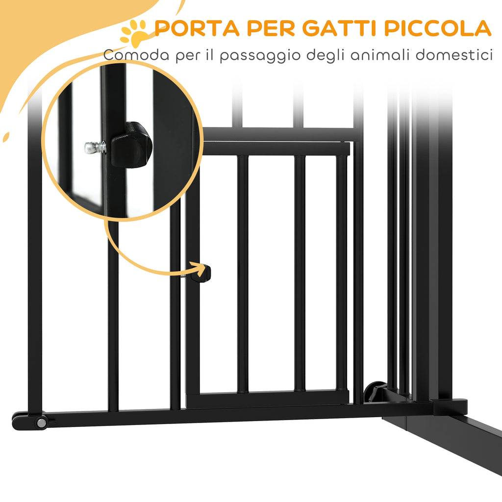 Dog Gate for Small and Medium Sizes with Automatic Closing, in Steel and PA, 74-100x76 cm, Black