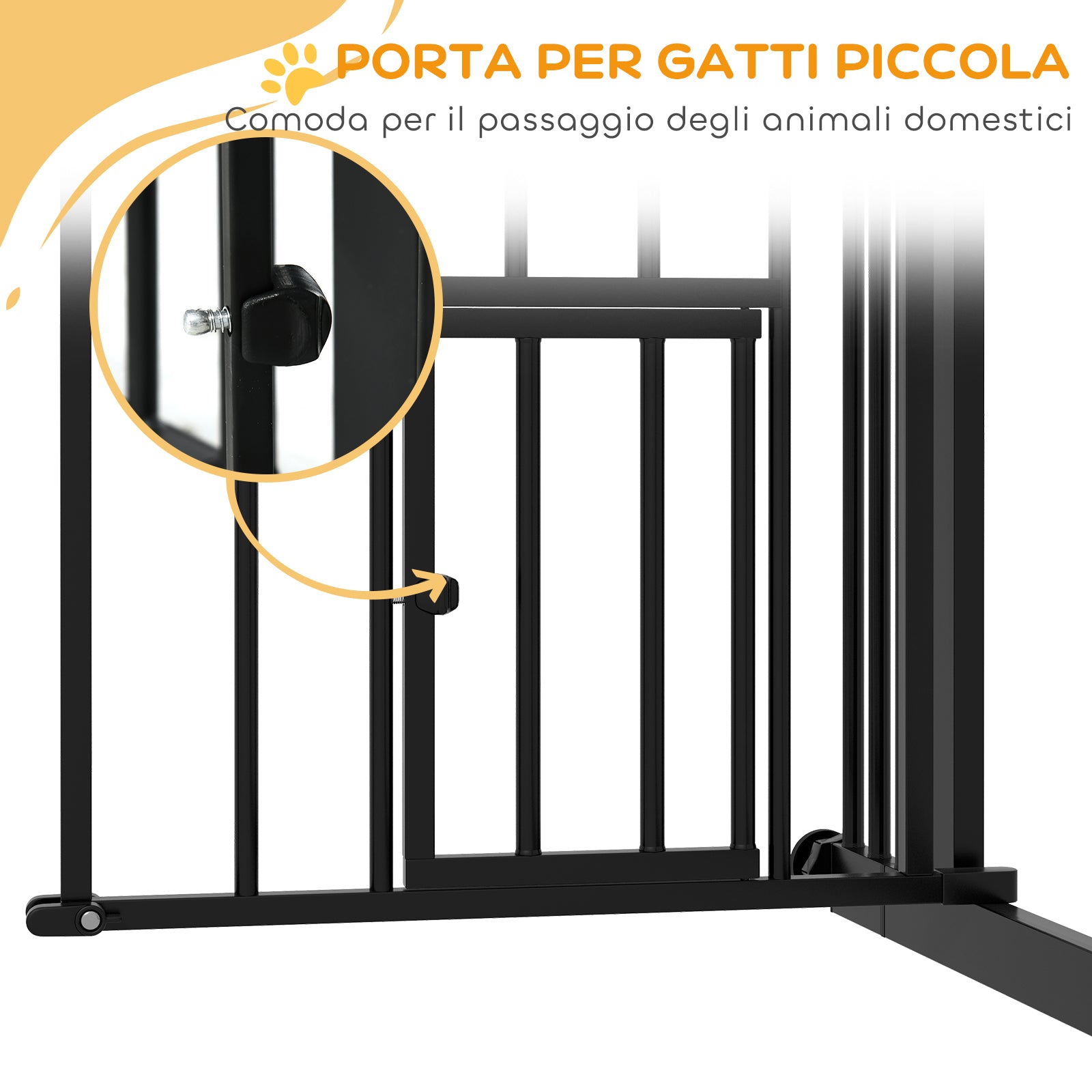 Dog Gate for Small and Medium Sizes with Automatic Closing, in Steel and PA, 74-100x76 cm, Black