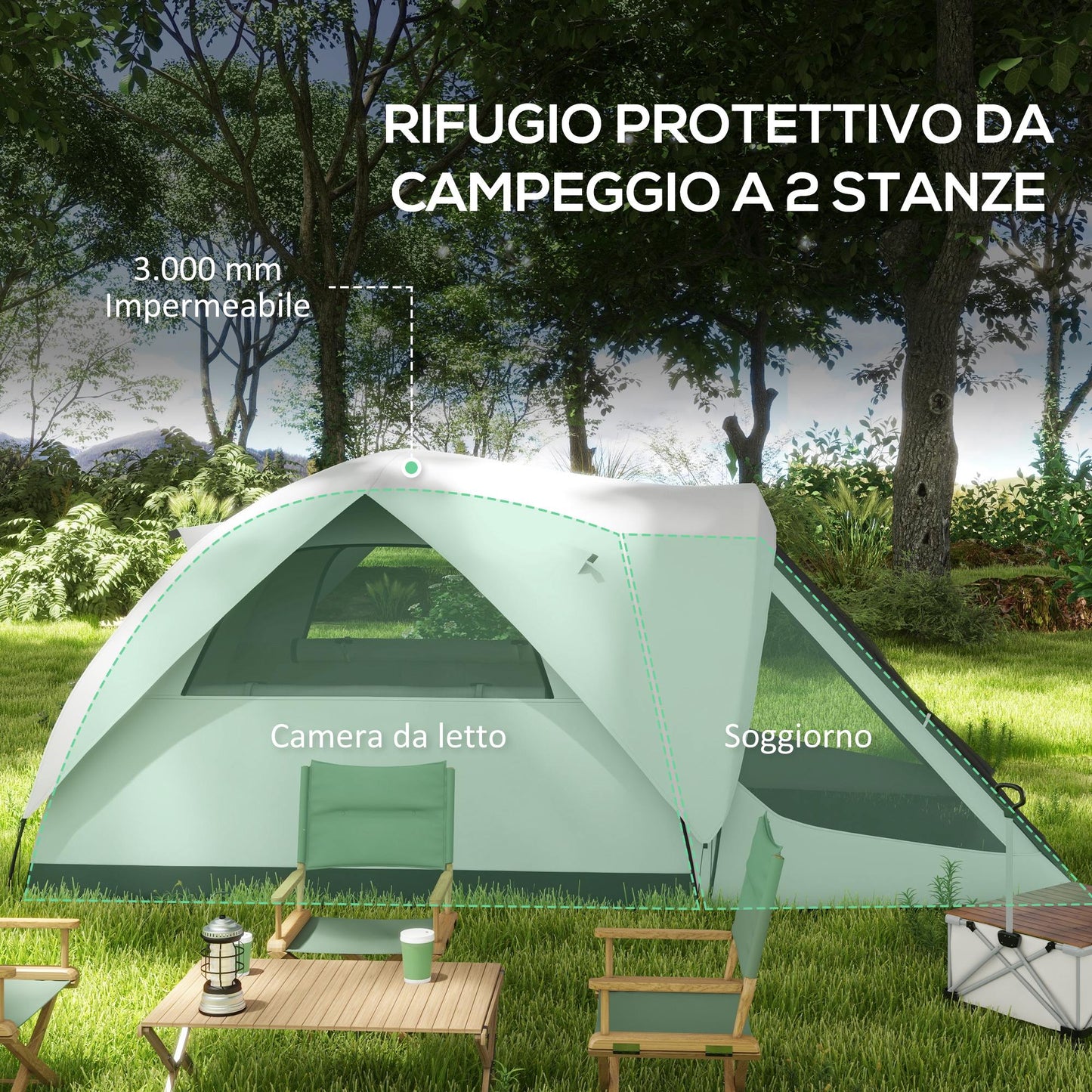 Outsunny Waterproof 4-Person Camping Tent with Sleeping Area and Living Area, in Polyester, 430x300x190 cm, Gray - Borgè