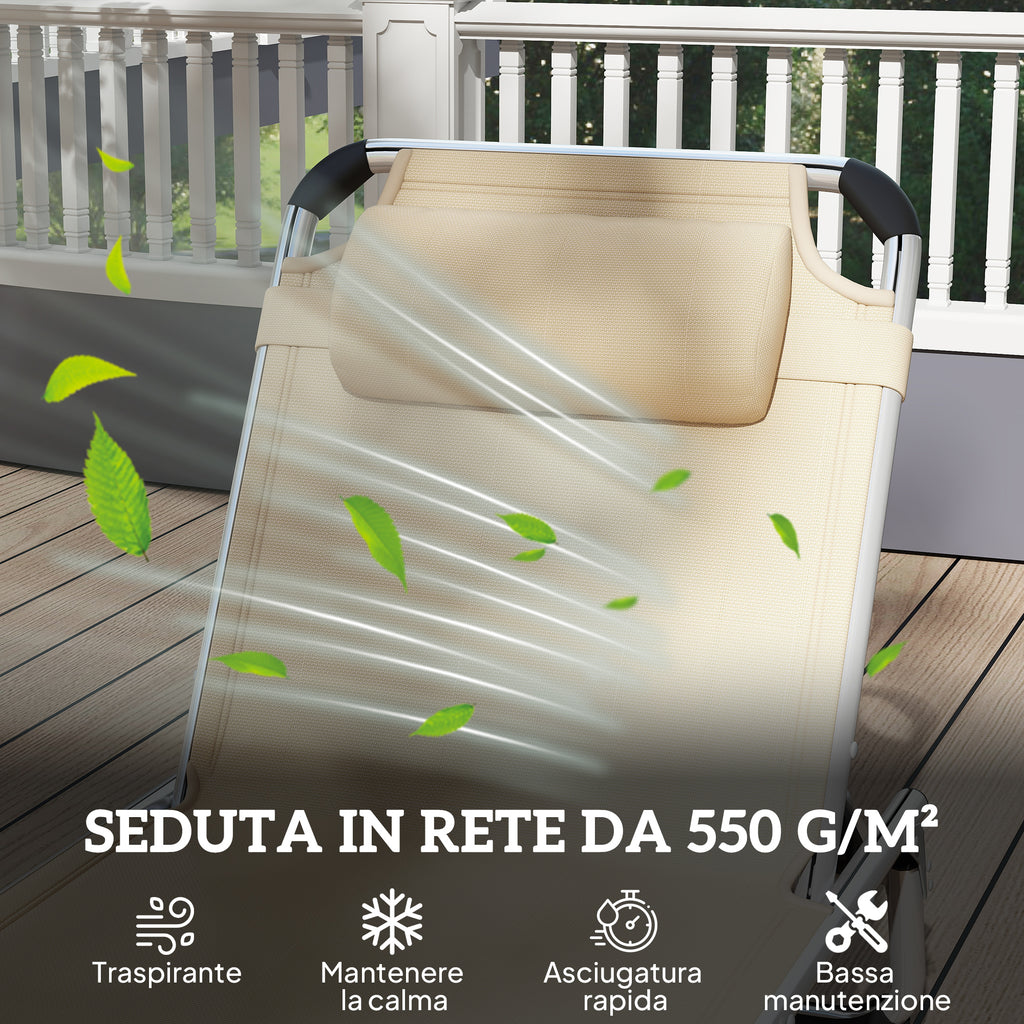Outsunny Folding Deck Chair with Adjustable Headrest and Backrest in Aluminum, 60x165x76 cm, Beige