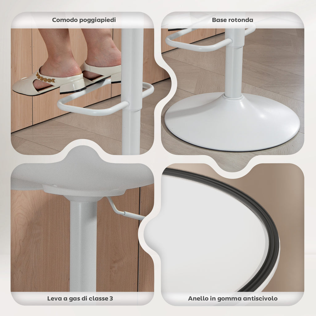 Set of 2 Bar Stools with Backrest, Adjustable Height, Swivel PU Leather Seat and Footrest, White