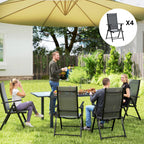 Set of 4 Folding and Breathable Garden Chairs with Armrests, in Steel and Polyester, 56x69x106 cm, Grey