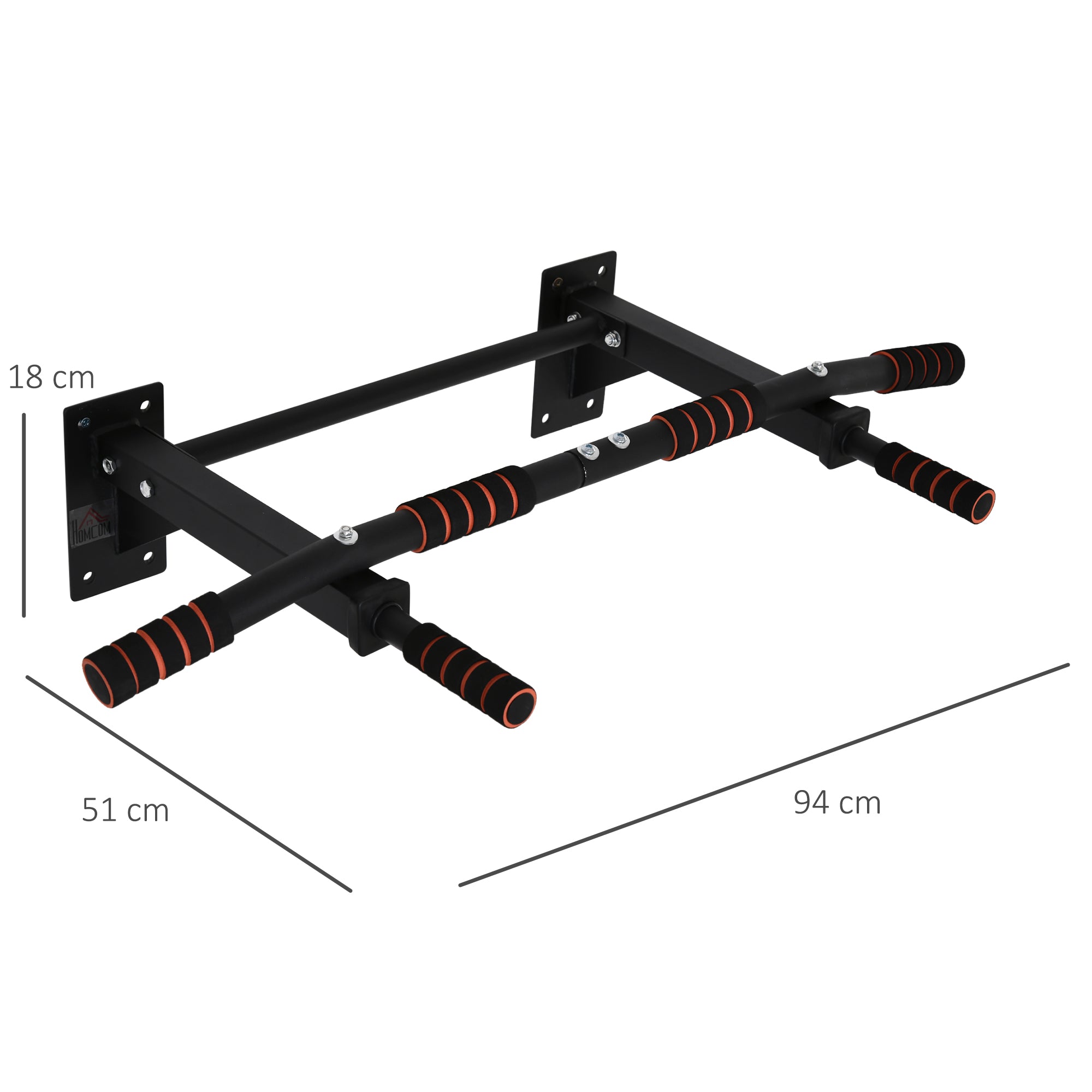 Multifunctional Wall-Mounted Steel Pull-Up Bar, 94x51x18cm, Black