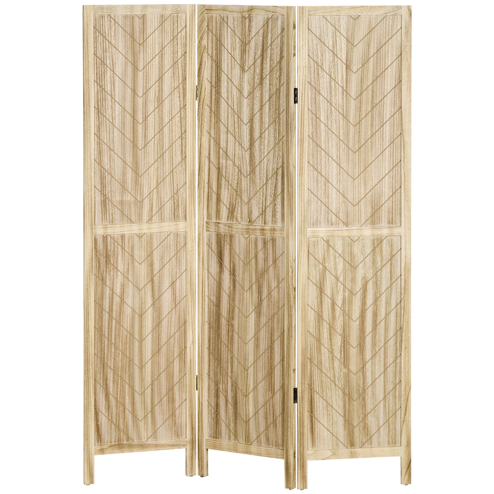 3-Panel Folding Herringbone Wooden Indoor Screen, 120x1.6x170cm