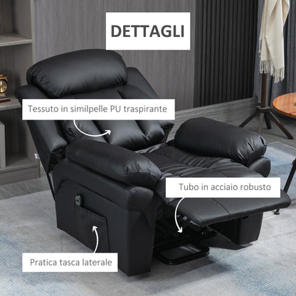 Electric Lift Recliner Armchair with Thick Padding and Remote Control, 96x93x105 cm, Black