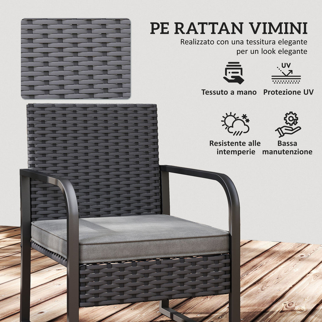 Outsunny Rattan Garden Lounge Set with 2 Outdoor Armchairs and Glass Top Coffee Table, Black