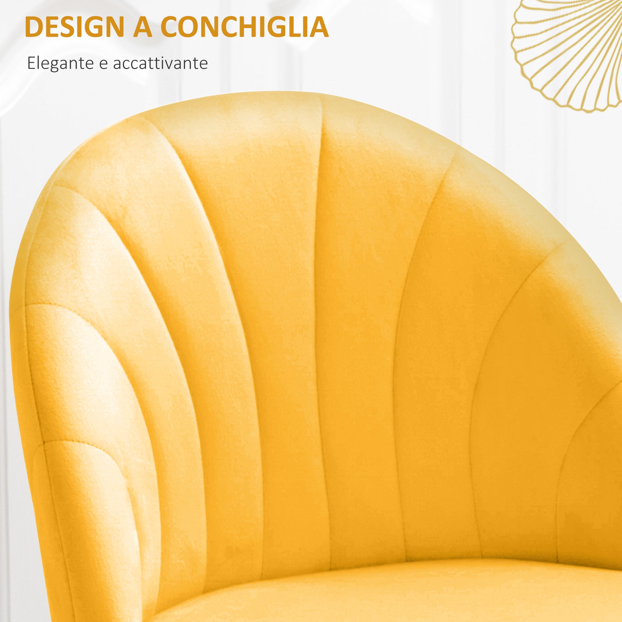Set of 2 Nordic Design Dining Chairs in Metal and Velvet Effect Fabric Yellow and Black, 52x54x79 cm