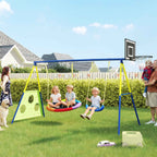 4-in-1 Garden Swing Set for Kids Ages 3-8 with 2 Swings, Basketball Hoop and Soccer Goal