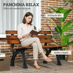 Outsunny 2-Seater Garden Bench with Cast Iron and Fir Wood Slats, 120x57x70 cm, Coffee