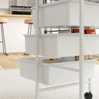 HOMCOM Multipurpose Trolley with 3 Removable Baskets and Wheels for Kitchen and Office in Steel and PP, White - Borgè