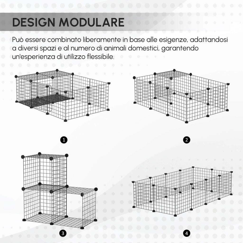 Modular Rabbit and Guinea Pig Playpen with Assembly Accessories, 105x70x35cm - Black