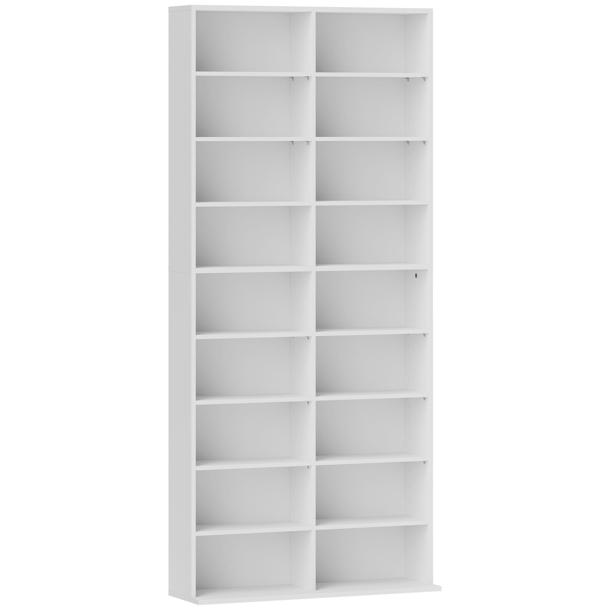 CD and DVD Shelves 18 Compartments Max. Capacity 640 CDs/360 DVDs 430 Blu-rays 78.5 x 24 x 175 cm White
