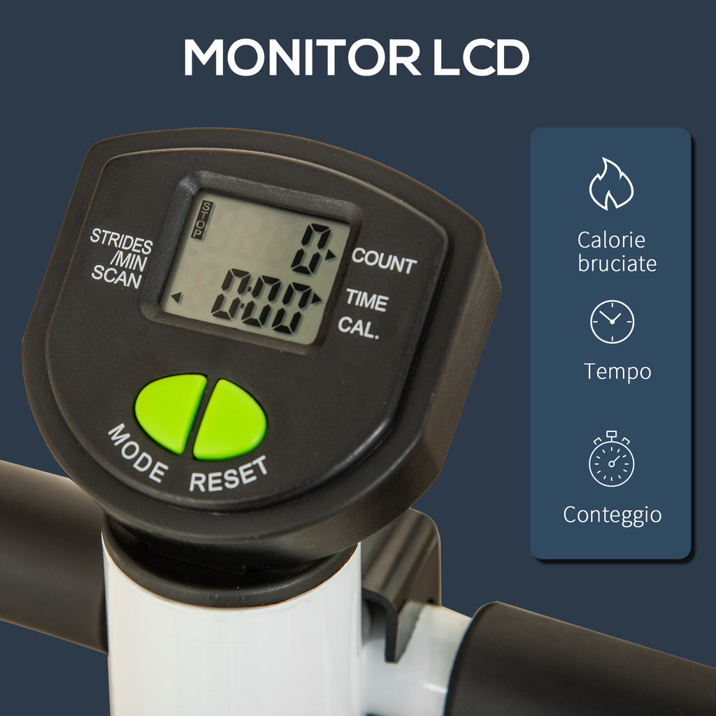 Stepper with Handlebar, Non-Slip Pedals and LCD Monitor, in Steel and ABS, 55x44x108 cm, White Black and Green