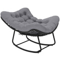 Outsunny Rattan Rocking Chair with Soft Cushion for Garden, Balcony, Dark Grey