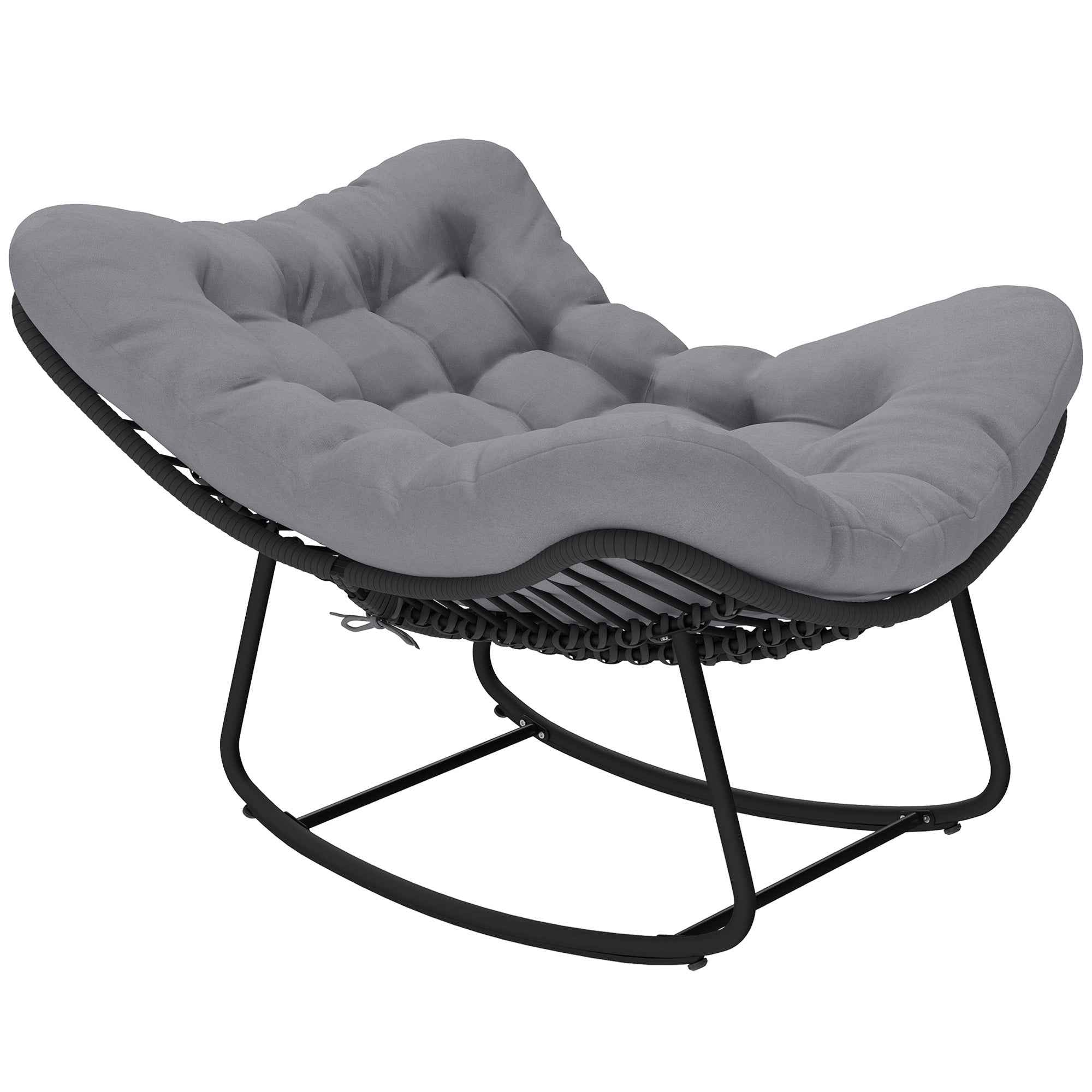 Outsunny Rattan Rocking Chair with Soft Cushion for Garden, Balcony, Dark Grey