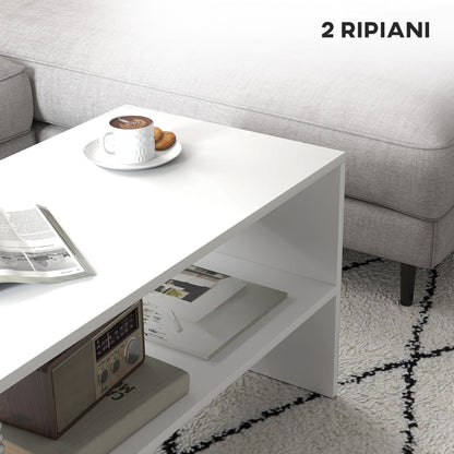 Modern 2-Tier Wooden Coffee Table with Open Shelf, 100x40x41.5cm, White