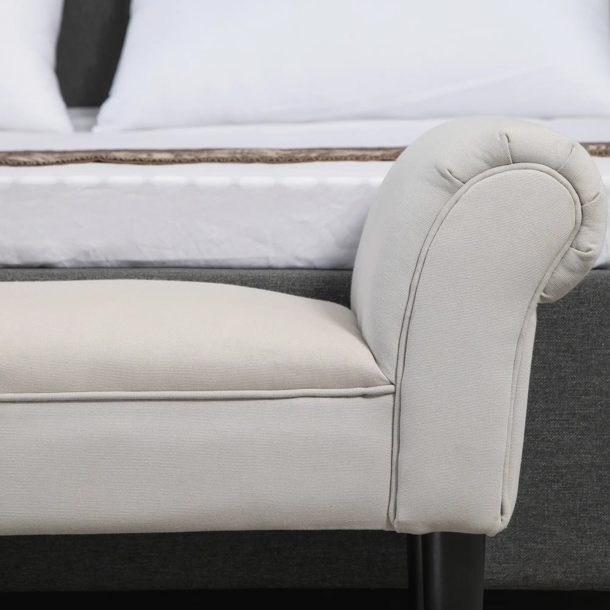 Bed End Bench with Rolled Armrests, Padded Bench for Bedroom, Grey, 102x36x51cm