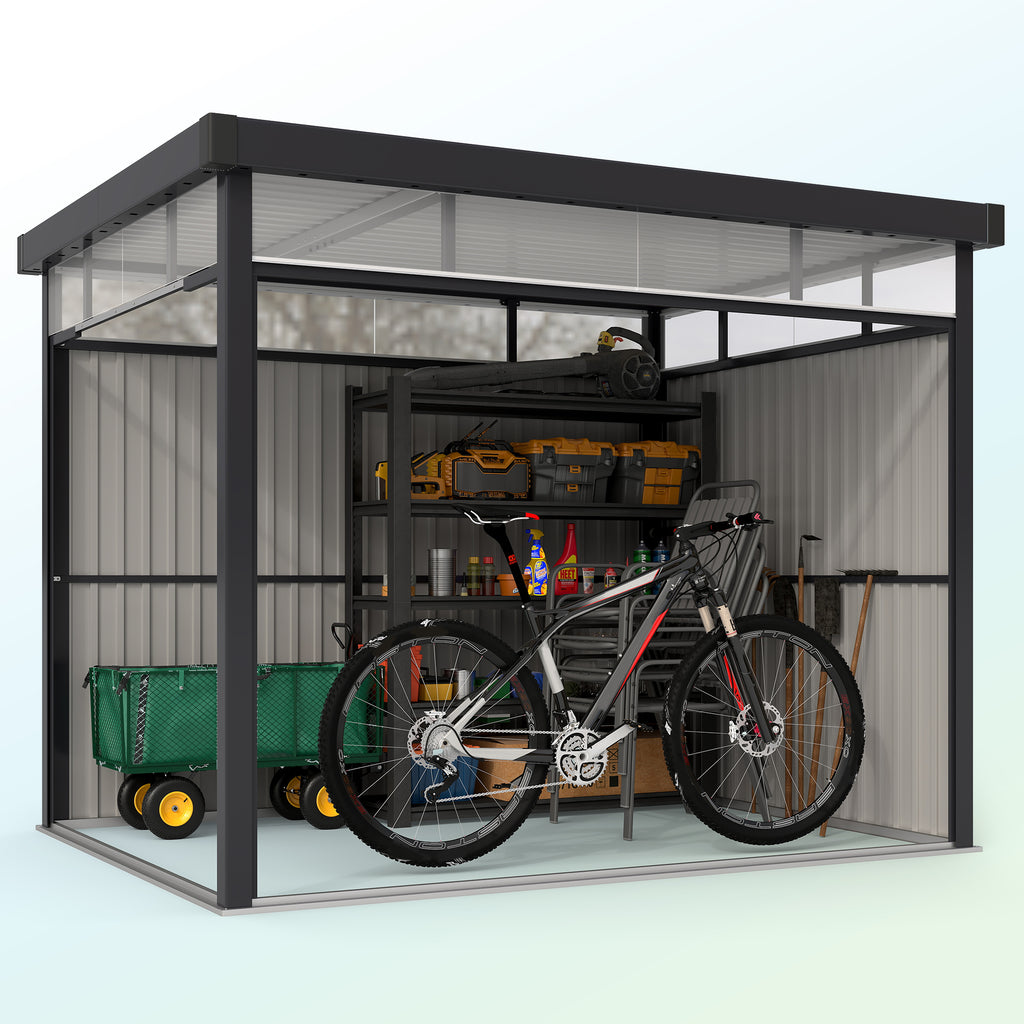 Garden Shed with Acrylic Skylight and Drainage Holes, Steel, 200x258x201 cm, Dark Gray