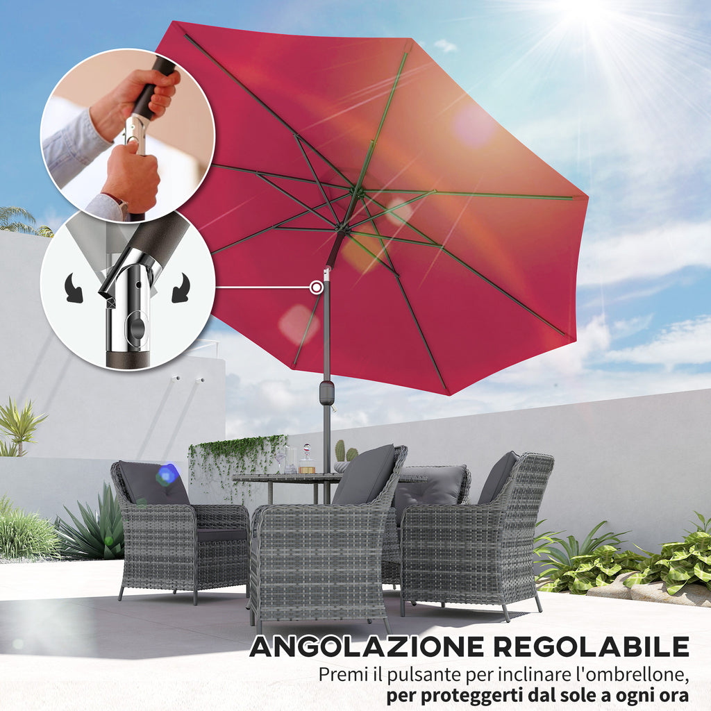 Outsunny 3x2.5 m Tilting Garden Umbrella with Removable Pole, in Metal and Polyester, Dark Red