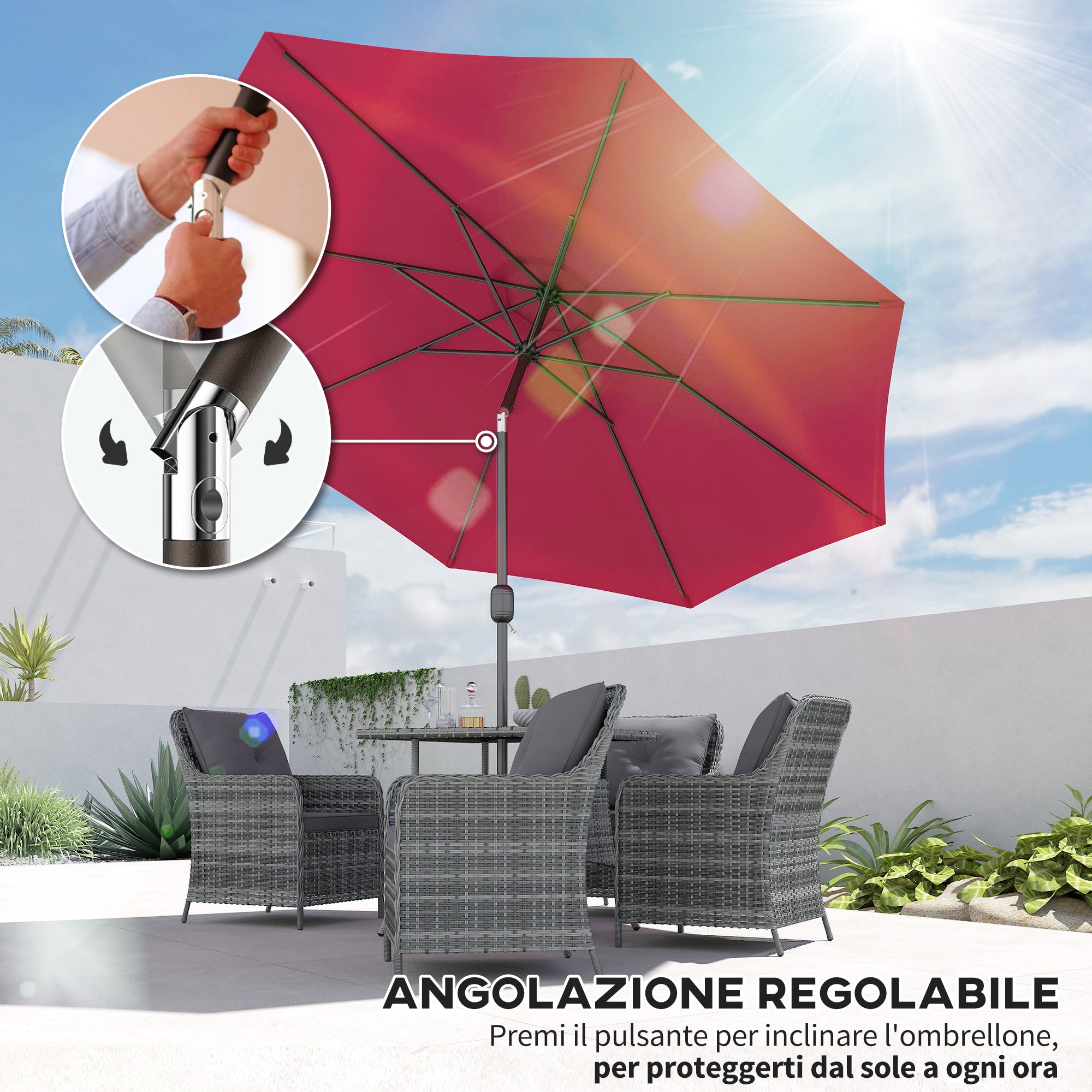 Outsunny 3x2.5 m Tilting Garden Umbrella with Removable Pole, in Metal and Polyester, Dark Red