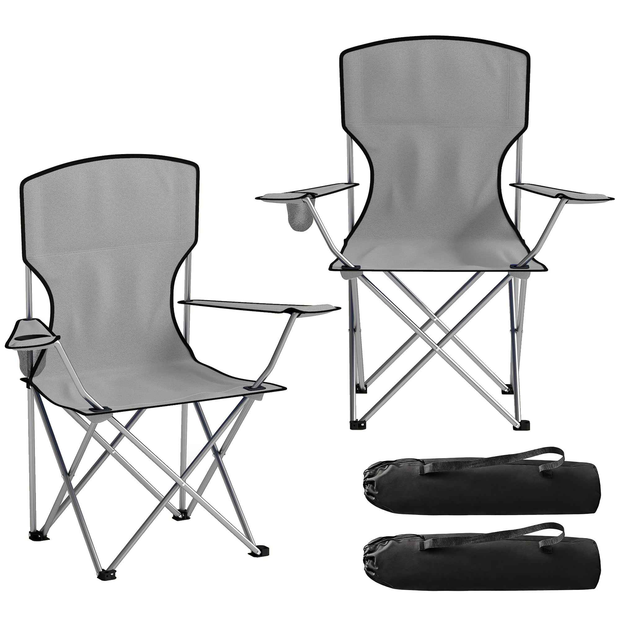 Outsunny Set of 2 High-Back Camping Chairs in Metal and Oxford Fabric, Grey