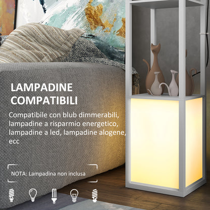 Modern Floor Lamp with 2 Lampshades and 2 Shelves for E27 Max. 40W Bulbs, 26x26x156 cm, White