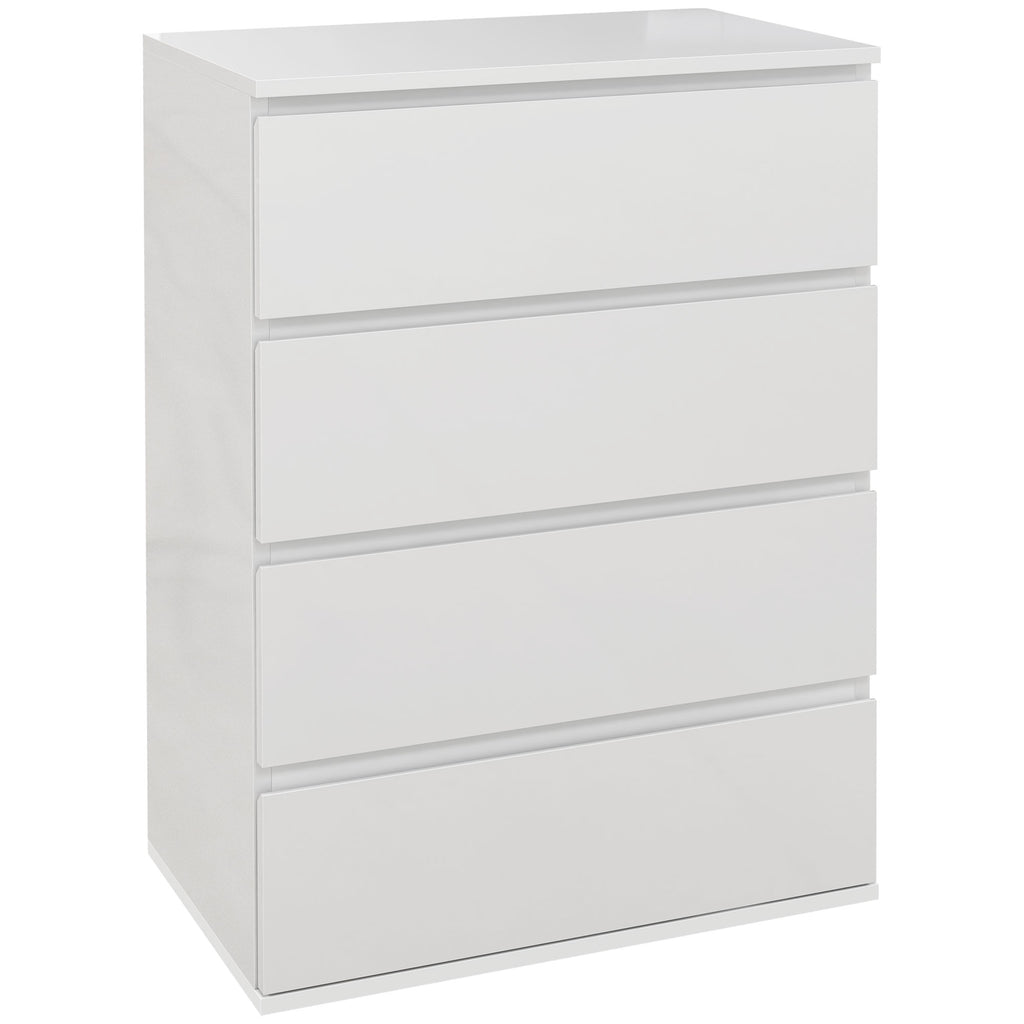 4 Drawer Wooden Chest of Drawers, Modern and Multipurpose Bedroom Dresser, 55x33x80 cm, White