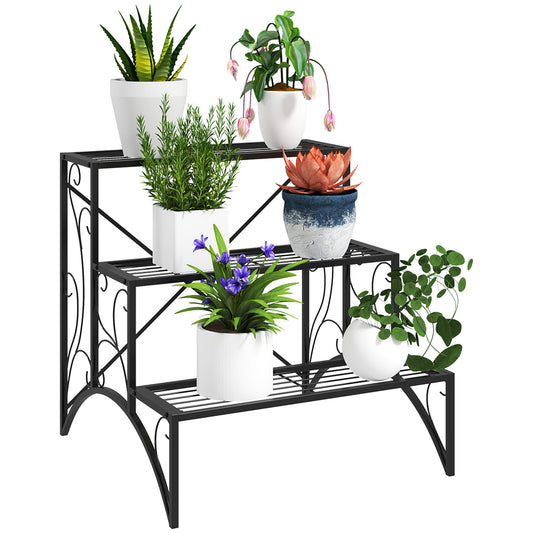 3-Tier Ladder Shelf for Indoor and Outdoor Metal, 60x60x60 cm, Black