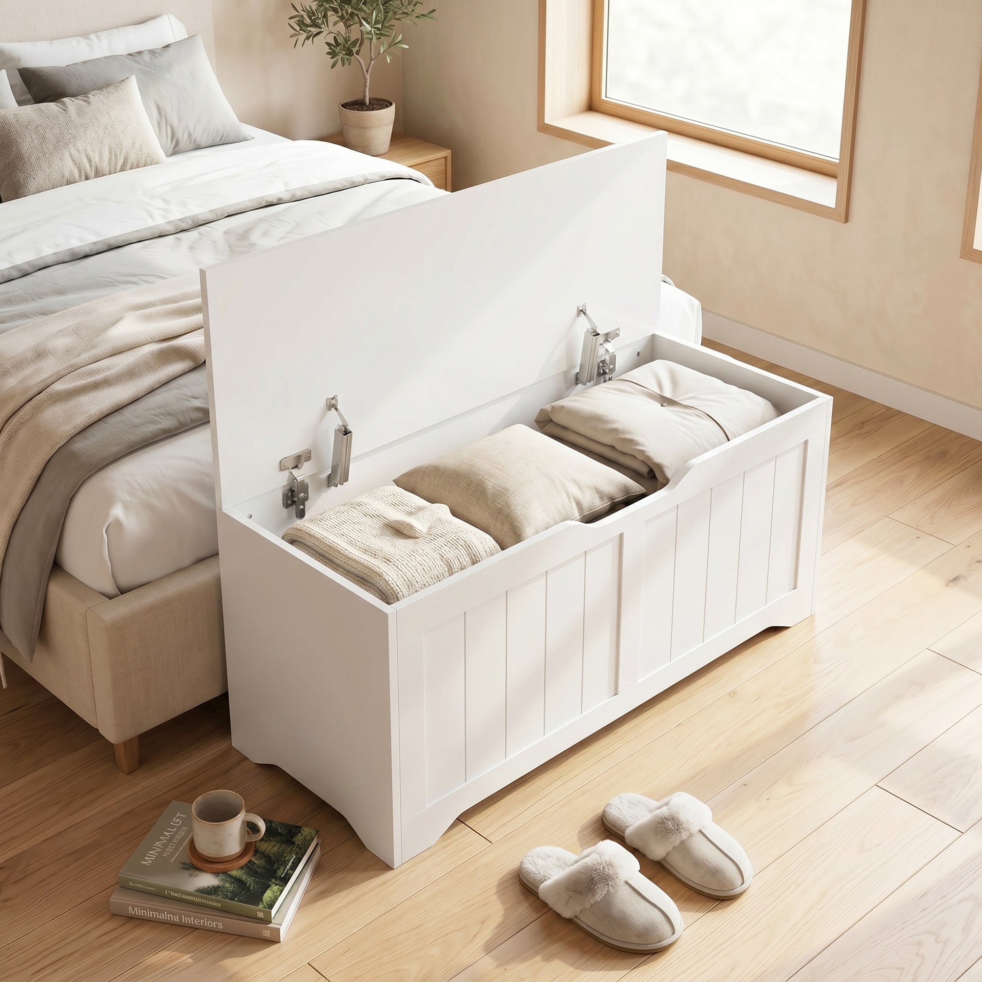 HOMCOM 136L Wooden Storage Bench with Lift-Top Lid, 100x40x45cm, White