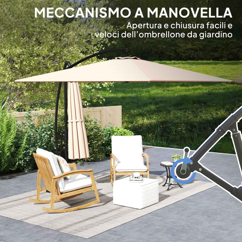 Outsunny 2.5x2.5 m Off-Center Umbrella with Cross Base and Crank Handle, Metal and Polyester, Khaki