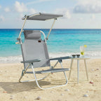 Outsunny 6-Level Reclining Deck Chair with Adjustable Canopy and Headrest, Aluminum and Mesh, 62x68x79, Gray