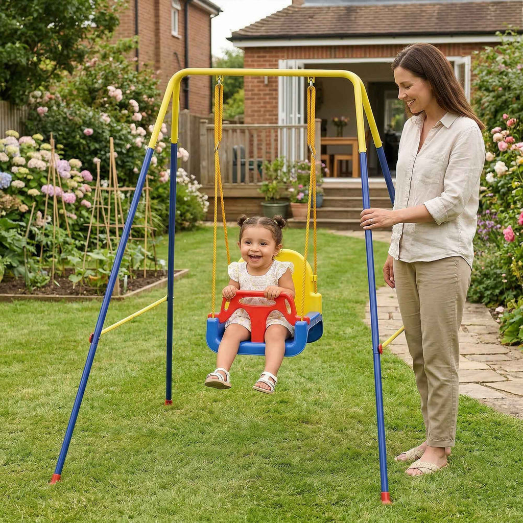 AIYAPLAY Adjustable Children's Garden Swing with Backrest and Barrier, Made of Steel and PP, 128x155x157 cm, Blue