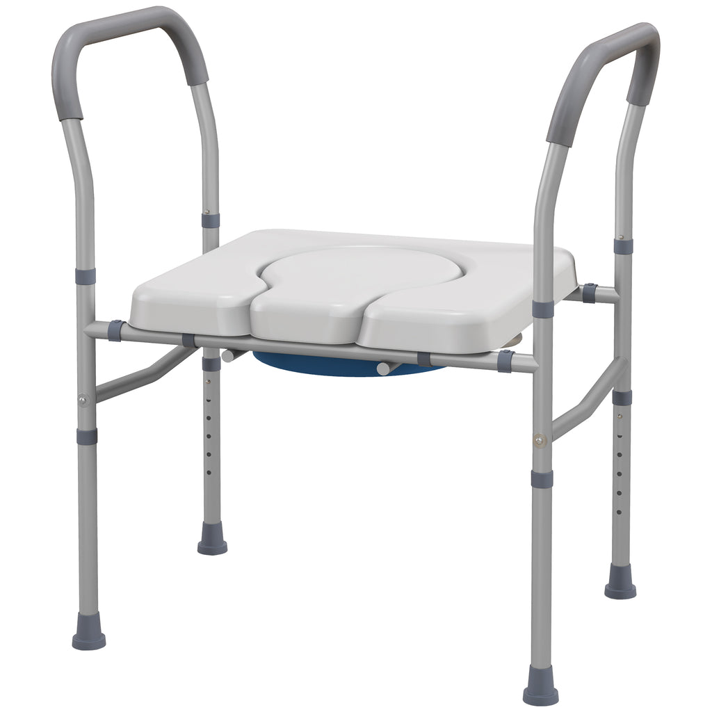 HOMCOM Comfortable WC Chair for the Elderly and Disabled 4 in 1 Height Adjustable with Padded Armrests, Gray - Borgè