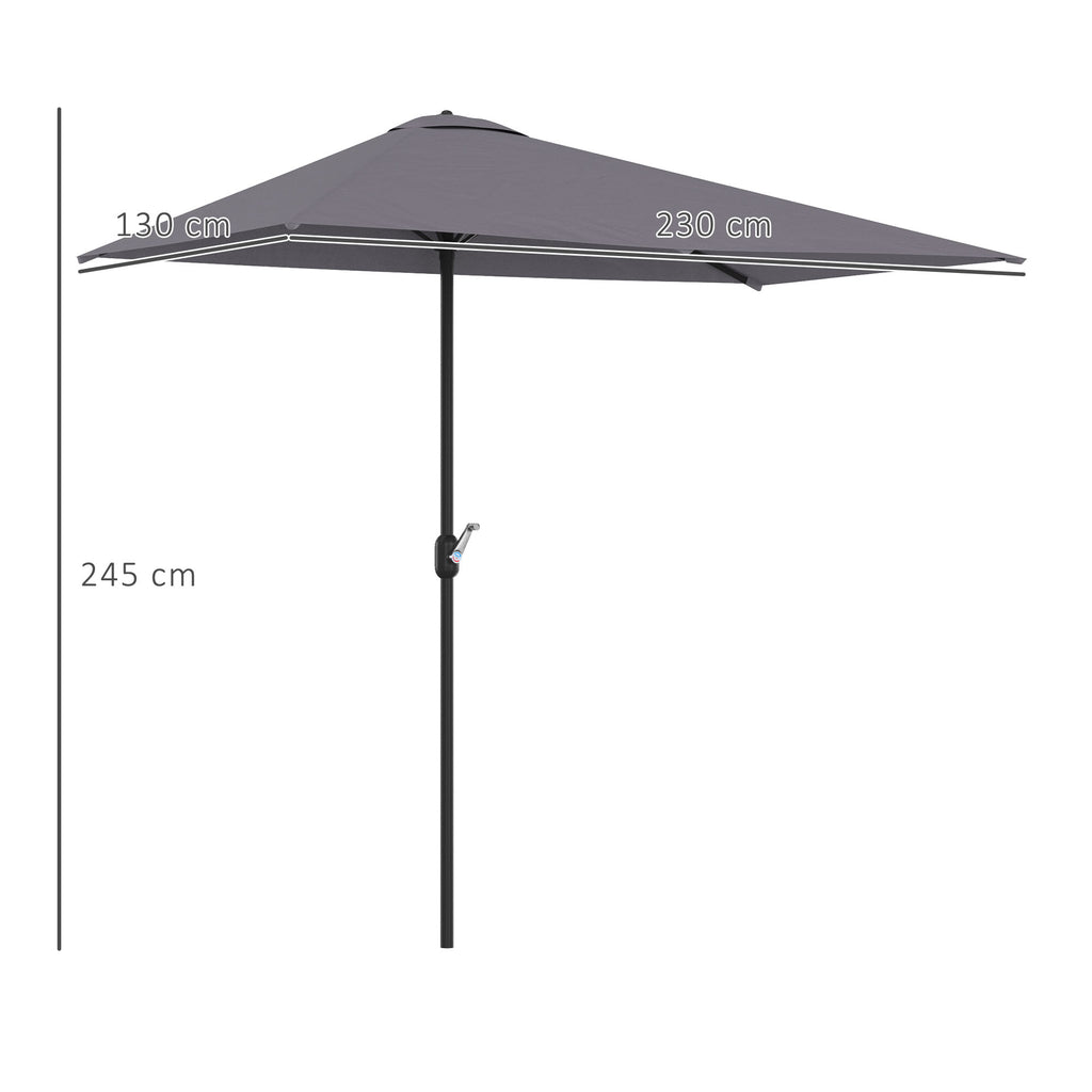 Space-saving Mezzaluna Wall Parasol with Crank Opening, Grey - Borgè