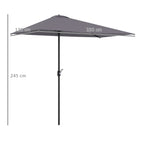 Space-saving Mezzaluna Wall Parasol with Crank Opening, Grey - Borgè