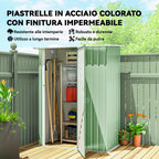 Outsunny Metal Tool Shed with Sloped Roof and Lockable Door, 142x86x189 cm, Light Green