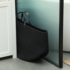 88L Portable Foldable Laundry Hamper with Natural Cotton Handles, Ø56x35.5 cm, Black