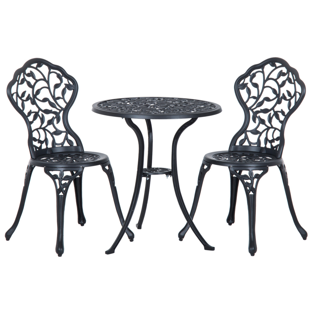 3-Piece Garden Set with 2 Outdoor Chairs and Round Aluminum Table, Black