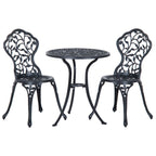 3-Piece Garden Set with 2 Outdoor Chairs and Round Aluminum Table, Black