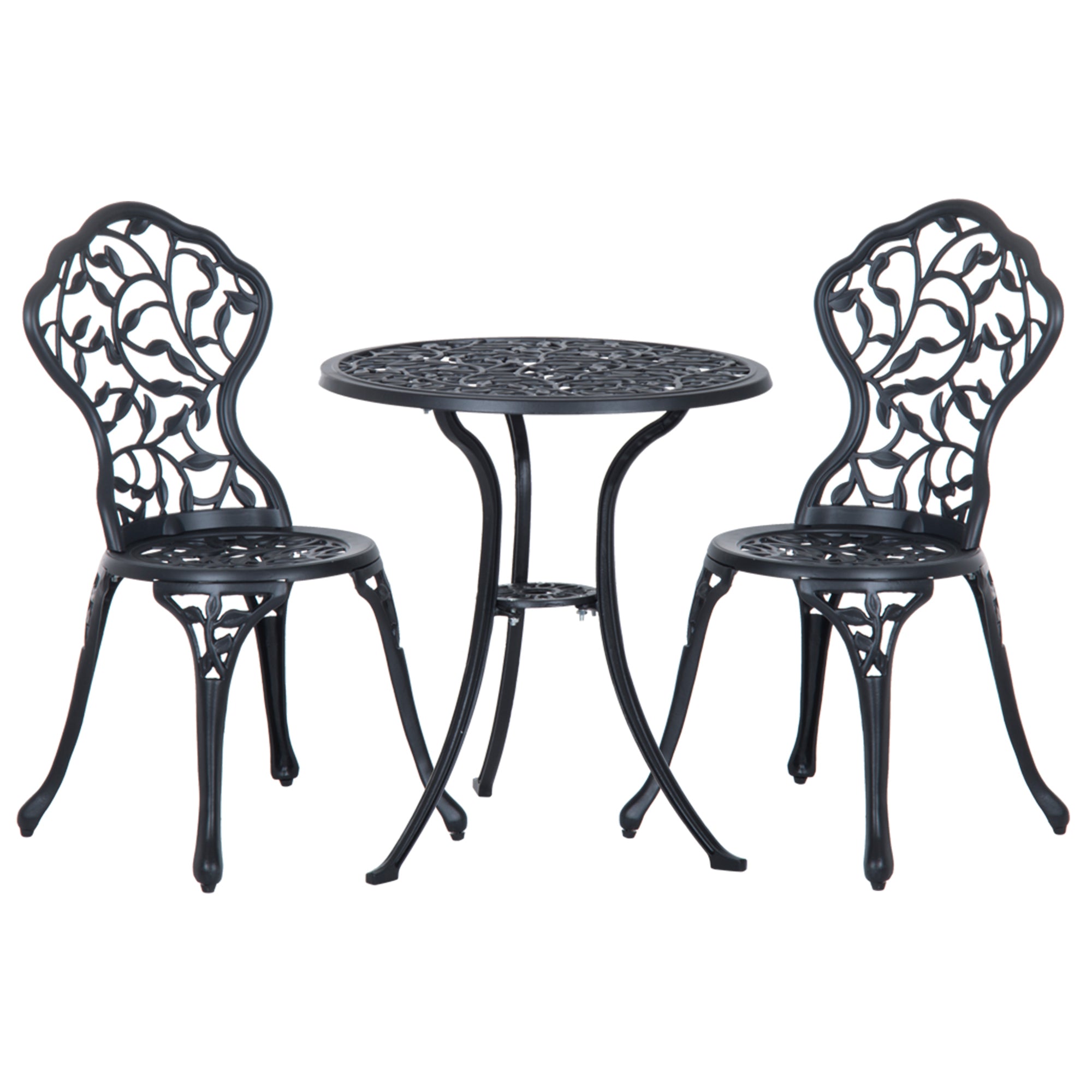 3-Piece Garden Set with 2 Outdoor Chairs and Round Aluminum Table, Black