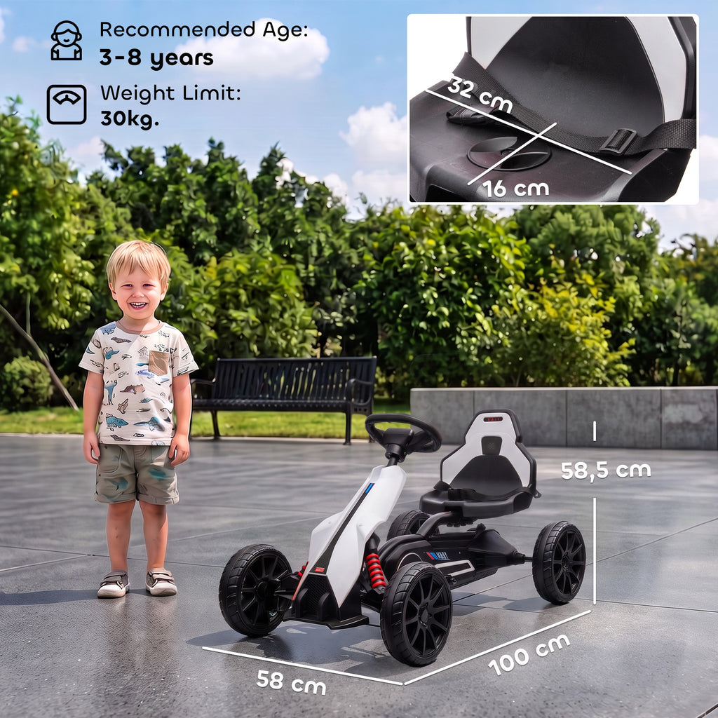 HOMCOM Electric Go Kart for Kids Ages 3-8, 12V 3-5 km/h, with Seat Belt, 30 kg Capacity, White