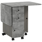 Folding Table with 2 Drawers and Cabinet, 6 Wheels and Brakes, 120x60x76.5 cm, Wood and Rock Grey